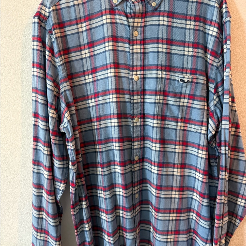 Blue and Red Plaid Button-Up Shirt